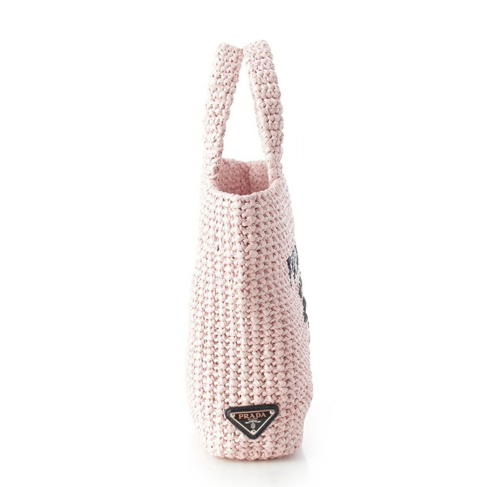 Prada Triangle Bag Pink Raffia Tote Crochet Logo - Picture 3 of 10
